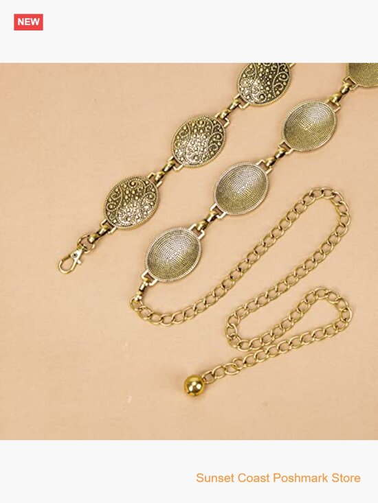 Metal Waist Chain Belt Retro Turquoise Stone Punk Western Concho
